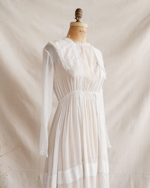 Spring Awakens Dress-antique 1910s Edwardian white cotton lawn dress-Adored Vintage